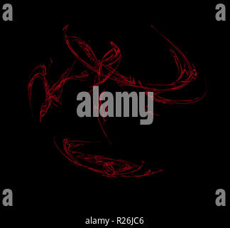 Rote Teilchen Fraktale auf schwarzem Hintergrund. Fantasy fraktale Struktur. Digitale Kunst 3D-Rendering. Computer Generated image Stockfoto