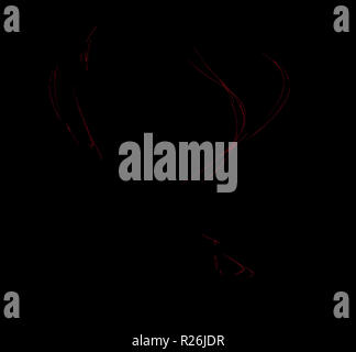 Rote Teilchen Fraktale auf schwarzem Hintergrund. Fantasy fraktale Struktur. Digitale Kunst 3D-Rendering. Computer Generated image Stockfoto