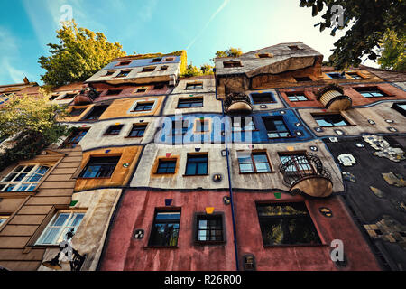 Wien, Österreich, Juli 2018. Blick auf bunte Hundertwasser Haus Stockfoto