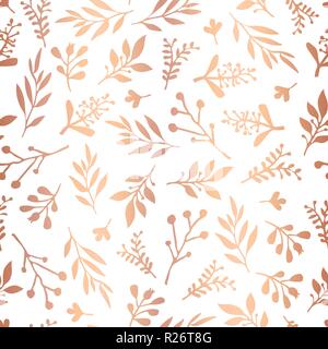 Kupfer Rose Gold Folie florals nahtlose Vektor Hintergrund. Golden abstrakte wildflower Gras Formen auf weißem Hintergrund. Elegante Muster für Urlaub, Papier, Verpackungen, Hochzeit, Party, Einladung, Weihnachten Stock Vektor