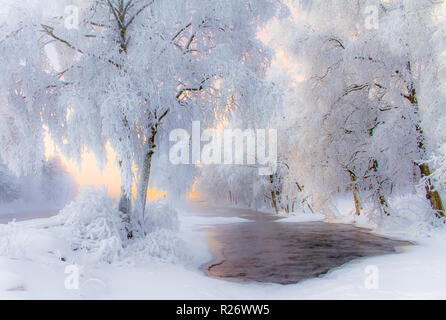 Snowy River Blick von Kuhmo - Finnland. Stockfoto