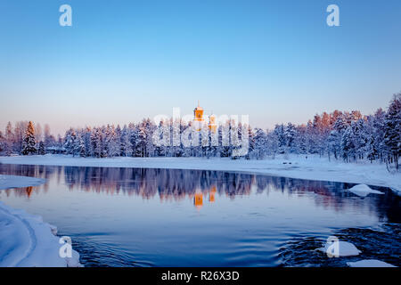 Snowy River Blick von Kuhmo - Finnland. Stockfoto