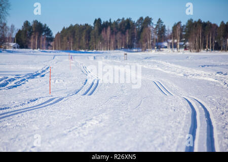 Blick auf die Skipisten von Sotkamo, Finnland Stockfoto