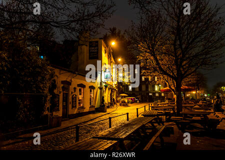 Strauß Pub, Bathurst Becken bei Nacht. Bristol. Großbritannien Stockfoto