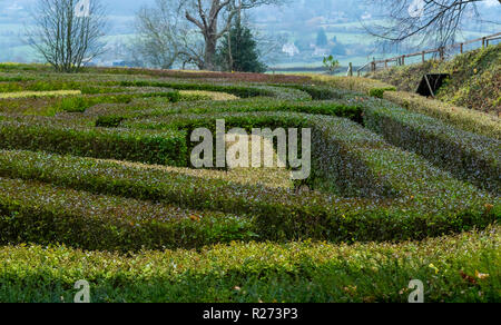 Herbst an der Rokokogarten, Gloucestershire, UK. Hedge maze. Stockfoto