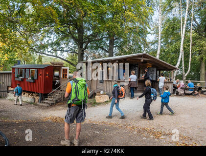 Verkauf von Speisen und Getränken, Kiosk, im Baugewerbe Trailer, am Klippe', 'Ilsestein Ilsetal, Harz, in der Nähe von ilsenburg, Niedersachsen, Deutschland Stockfoto