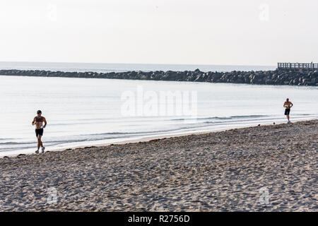 Miami Beach Florida, South Pointe SoFi, Point, Atlantic Ocean Water Public, Strandstrände, Steg, Wellenbrecher, Felsen, Küste, Sand, Küste, Küste, Mann Männer männliche Erwachsene Anzeige Stockfoto