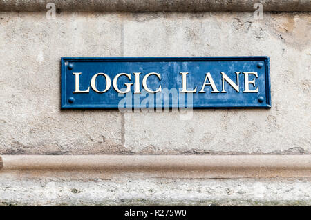 Die Benennung einer Straße Zeichen für Logik Lane in Oxford. Stockfoto