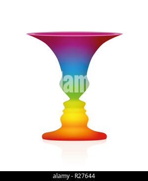 Optische Täuschung. Vase mit zwei Gesichter im Profil. In der Psychologie als Identifikationsfigur von Hintergrund bekannt. Rainbow farbige dreidimensionale Schiff. Stockfoto