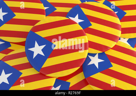 Stapel von Estelada Blava katalanischen Separatismus Flagge Tasten, Katalonien Unabhängigkeit Aktuelles Konzept, 3D-Darstellung Stockfoto