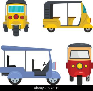 Tuk Rikscha Thailand Symbole gesetzt. Flache Abbildung: 4 tuk Rikscha Thailand Vector Icons für Web Stock Vektor