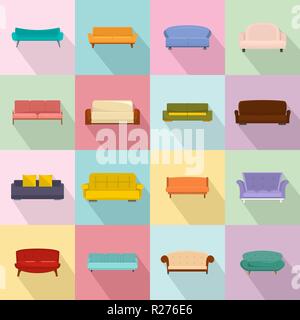 Sessel Zimmer couch Symbole gesetzt. Flache Darstellung der 16 Sessel Zimmer couch Vector Icons für Web Stock Vektor