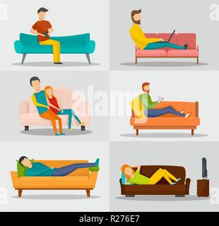 Sessel Zimmer couch banner Konzept gesetzt. Flache Abbildung: 6 Sessel Zimmer couch Vektor banner horizontale Konzepte für Web Stock Vektor