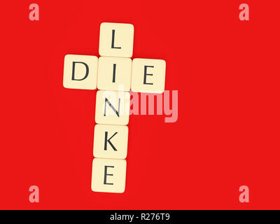 BERLIN, DEUTSCHLAND - 1. FEBRUAR 2017: Deutsche Politik Konzept: Buchstabensteine Linke (Die Linke), 3D-Illustration Sterben Stockfoto