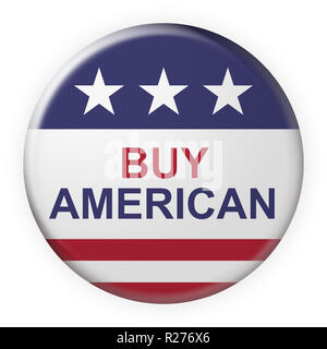 USA Business Konzept Abzeichen: Buy American Motto Taste mit US-Flagge, 3-D-Abbildung auf weißem Hintergrund Stockfoto