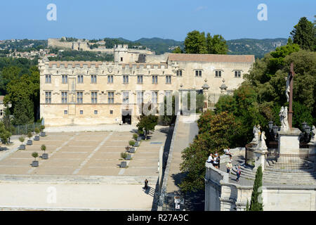 Blick über Petit Palais Museum mit Villeneuve-lès-Avignon im Abstand & Barock Sicht unter Notre Dame Kirche oder Kathedrale Avignon Stockfoto