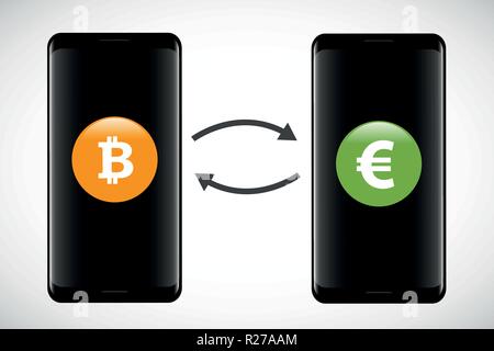 Bitcoin und Euro mobile Banking Konzept der cryptocurrency Technologie Vektor-illustration EPS 10. Stock Vektor