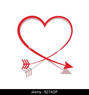 Roter Pfeil Herz line Zeichen Valentines Tag Symbol auf weißem Hintergrund Vektor-illustration EPS 10 isoliert Stock Vektor