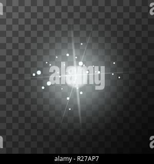 Helles Weiß funkelt mit Magic Lichtstrahlen auf transparentem Hintergrund Stock Vektor