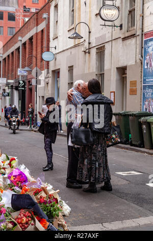 Beileid an Nino Pangrazio die übrigen Miteigentümer von Pellegrini in Bourke St, Melbourne, Victoria, Australien Stockfoto