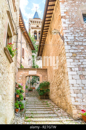 Malerische Anblick in Trevi, altes Dorf in der Region Umbrien in Italien. Stockfoto