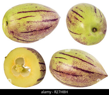 Pepino melone Obst auf weißem Hintergrund. Freistellungspfaden. Stockfoto