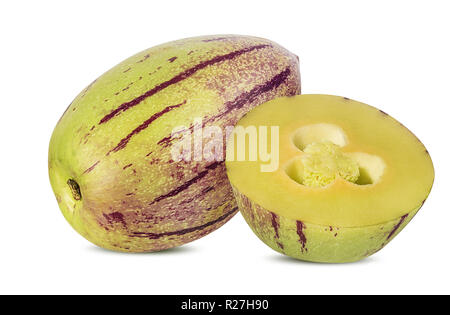 Pepino melone Obst auf weißem Hintergrund. Freistellungspfaden. Stockfoto