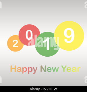 2019 Neues Jahr Karte Hintergrund, Karte Grüße, farbenfrohes Design Stockfoto