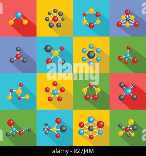 Molekulare Struktur der chemischen Symbole gesetzt. Flache Darstellung von 16 molekulare Struktur chemische Vector Icons für Web Stock Vektor