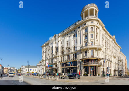 Luxus' Bristol Hotel. Krakowskie Przedmiescie Straße, Teil der Royale Route. Warschau, Polen. Stockfoto