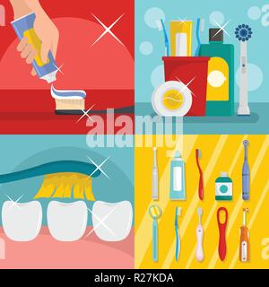 Zahnbürste zahnmedizinische banner Konzept gesetzt. Flache Darstellung von 4 Zahnbürste zahnmedizinische Vektor banner horizontale Konzepte für Web Stock Vektor