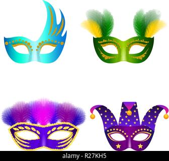 Karneval Maske venezianische Mockup eingestellt. Realistische Abbildung von 4 Karneval Maske venezianische Mockups für Web Stock Vektor