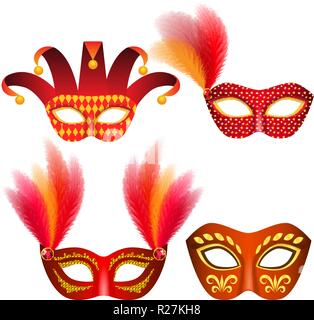 Karneval Maske venezianische Mockup eingestellt. Realistische Abbildung von 4 Karneval Maske venezianische Mockups für Web Stock Vektor