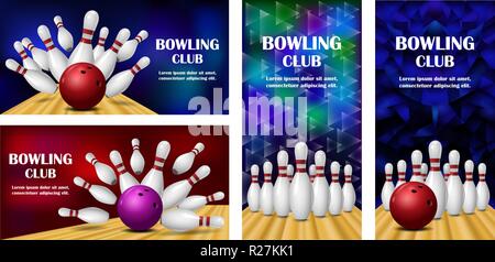 Bowling kegling banner Konzept gesetzt. Realistische Abbildung von 4 Bowling kegling Vektor banner horizontale Konzepte für Web Stock Vektor