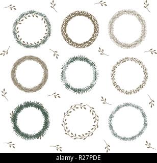 Vektor große Sammlung von Hand geschrieben Weihnachten Sätze und Zitate. Elegante kalligrafische Schriftzüge Phrasen mit Pastell Kränze. Vintage Style Stock Vektor