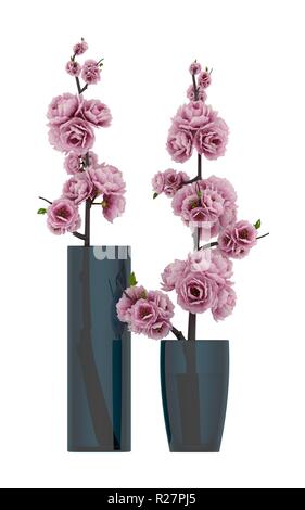 3D-Render von rosa Blumen in Vasen Stockfoto