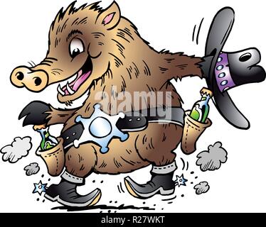 Handgezeichneten Vector Illustration eines tanzenden Javelina Boar Stock Vektor