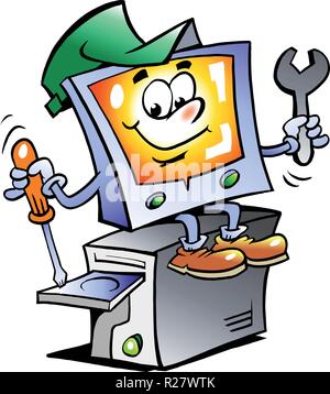 Handgezeichnete Vektor-Illustration eines Computer-Mechaniker Stock Vektor
