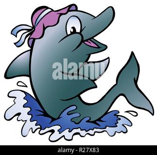 Handgezeichneten Vector Illustration eines Dolphin spielen im blauen Wasser Stock Vektor