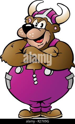 Handgezeichneten Vector Illustration eines Viking tragen in lila Latzhosen Stock Vektor