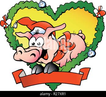 Handgezeichnete Vektor-Illustration ein glücklich Fettes Weihnachten Schwein Stock Vektor