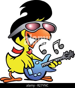 Handgezeichnete Vektor-Illustration von einem intelligenten Huhn auf Gitarre spielen Stock Vektor