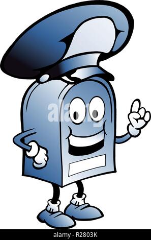 Handgezeichnete Vektor-Illustration eines blauen Postfachs mit einem großen Hut Stock Vektor