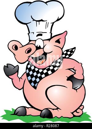 Handgezeichnete Vektor-Illustration ein Chef-Schwein stehen und zeigen Stock Vektor