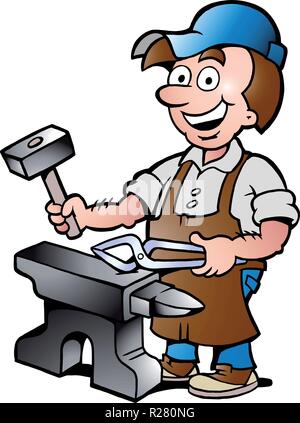 Handgezeichnete Vektor-Illustration eines glücklichen Schmied-Arbeiter Stock Vektor