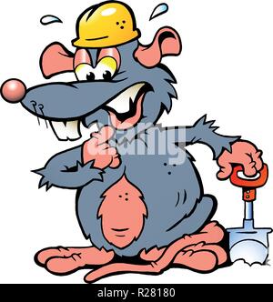 Handgezeichneten Vector Abbildung: eine Ratte mit einem Spaten Stock Vektor