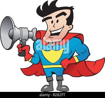 Vektor Cartoon illustriert eine Super Hero Talk im Megaphon Stock Vektor