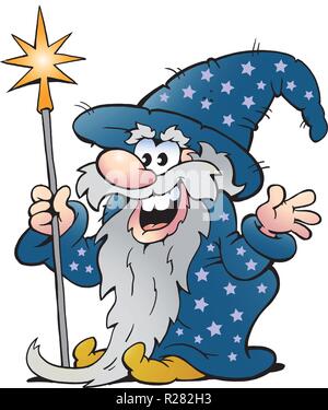 Vektor Cartoon Illustration eines glücklichen alten Zauberer Magic Man Stock Vektor
