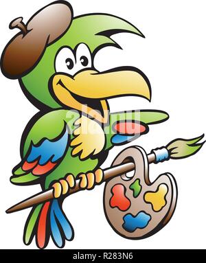 Cartoon Vector Illustration einer Parrot Maler Künstler Stock Vektor