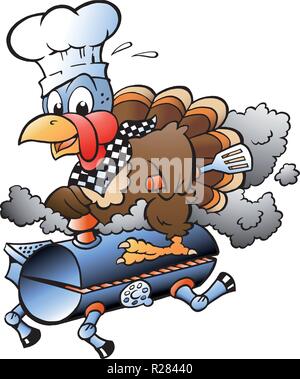 Cartoon Vector Illustration eines Thanksgiving Truthahn Koch, ein BBQ Grill Zylinder Stock Vektor